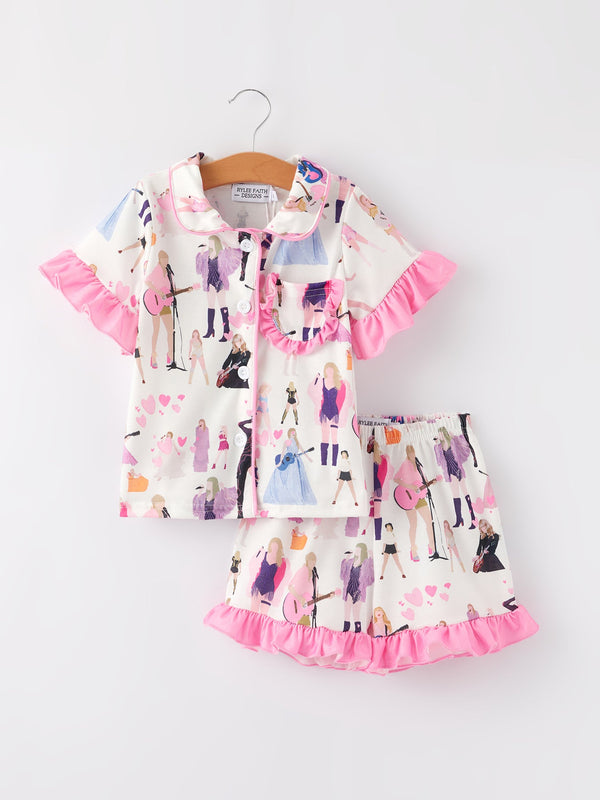 mommy-me-girls-ts-lapel-button-short-sleeve-shorts-ruffle-pajama-set Rylee Faith Designs - Sophia's StylePajamas-1